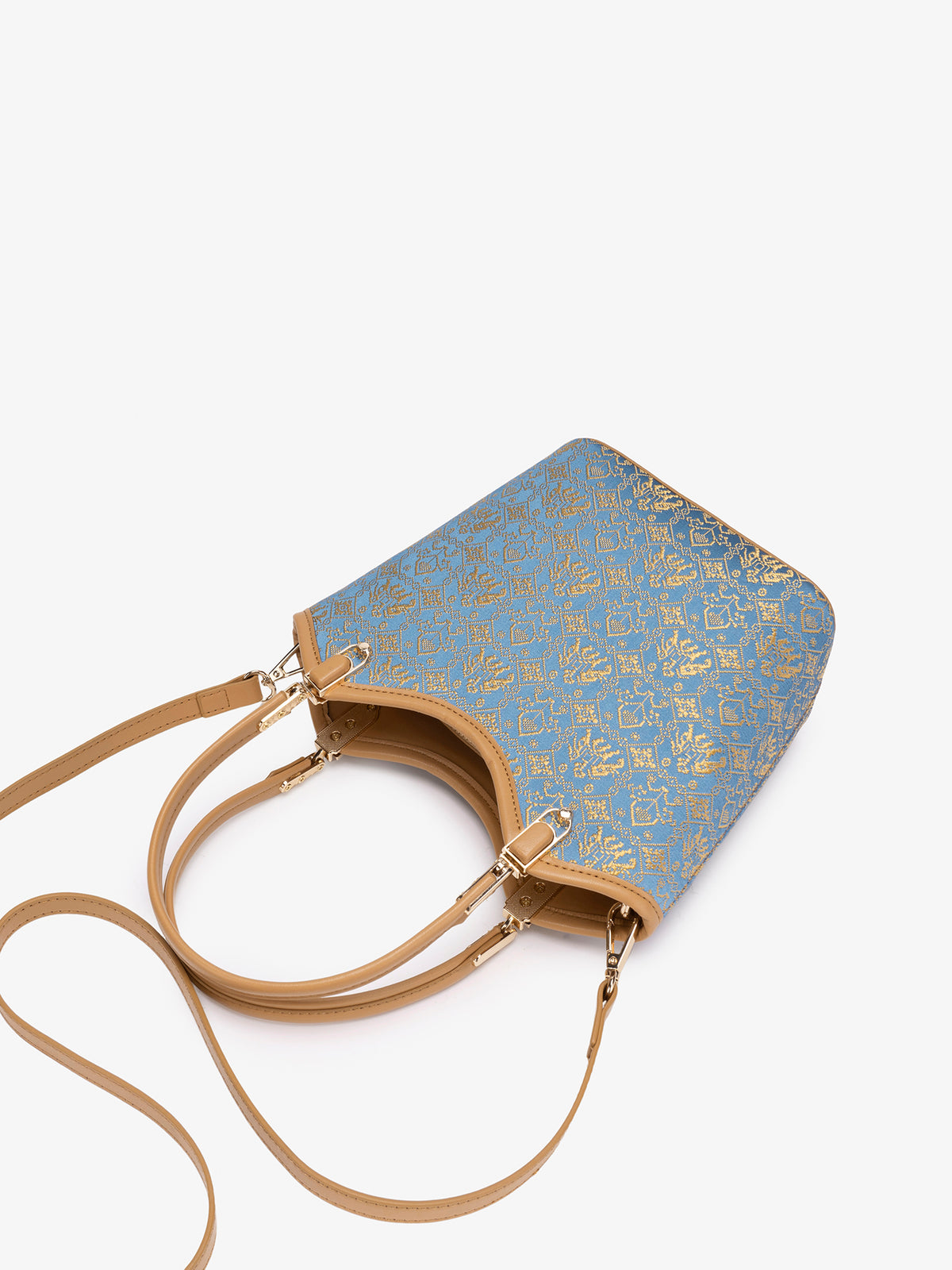 Refined Golden Elephant Motif Vegan Eco-Leather Bucket Clutch Bag