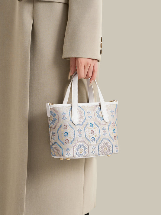 Noble Geometric Pattern Vegan Eco‑Leather Mini Tote Clutch Bag