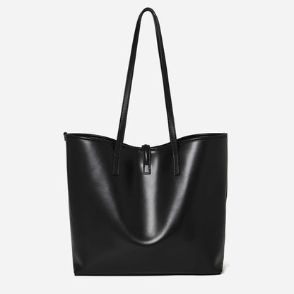 Spacious Plain Genuine Leather Tote Set Minimalist Shoulder Bag