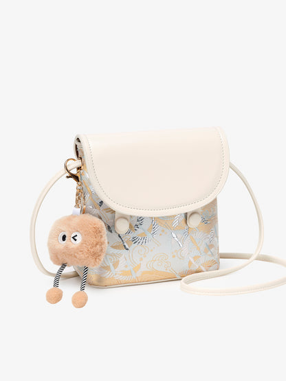 Ethereal Crane Pattern Vegan Eco-Leather Mini Flap Clutch Bag