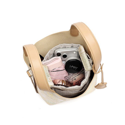 Serene Oriental Garden Genuine Leather Bucket Clutch Bag with Charm