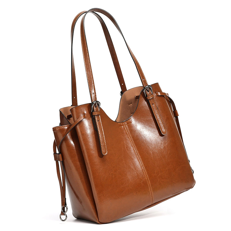 Classic Maillard Genuine Leather Large Capacity Tote Clutch Bag