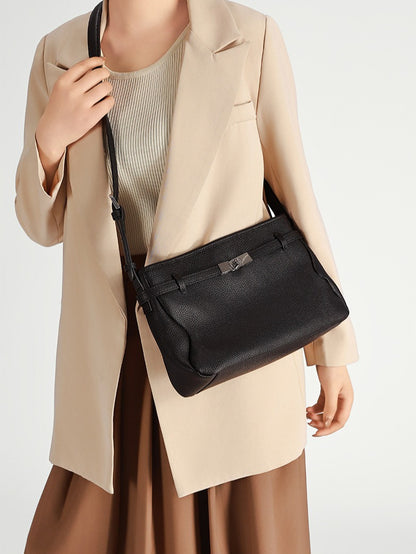 The Parisian Slouchy Genuine Leather Bag - Belted Pebble Leather Hobo