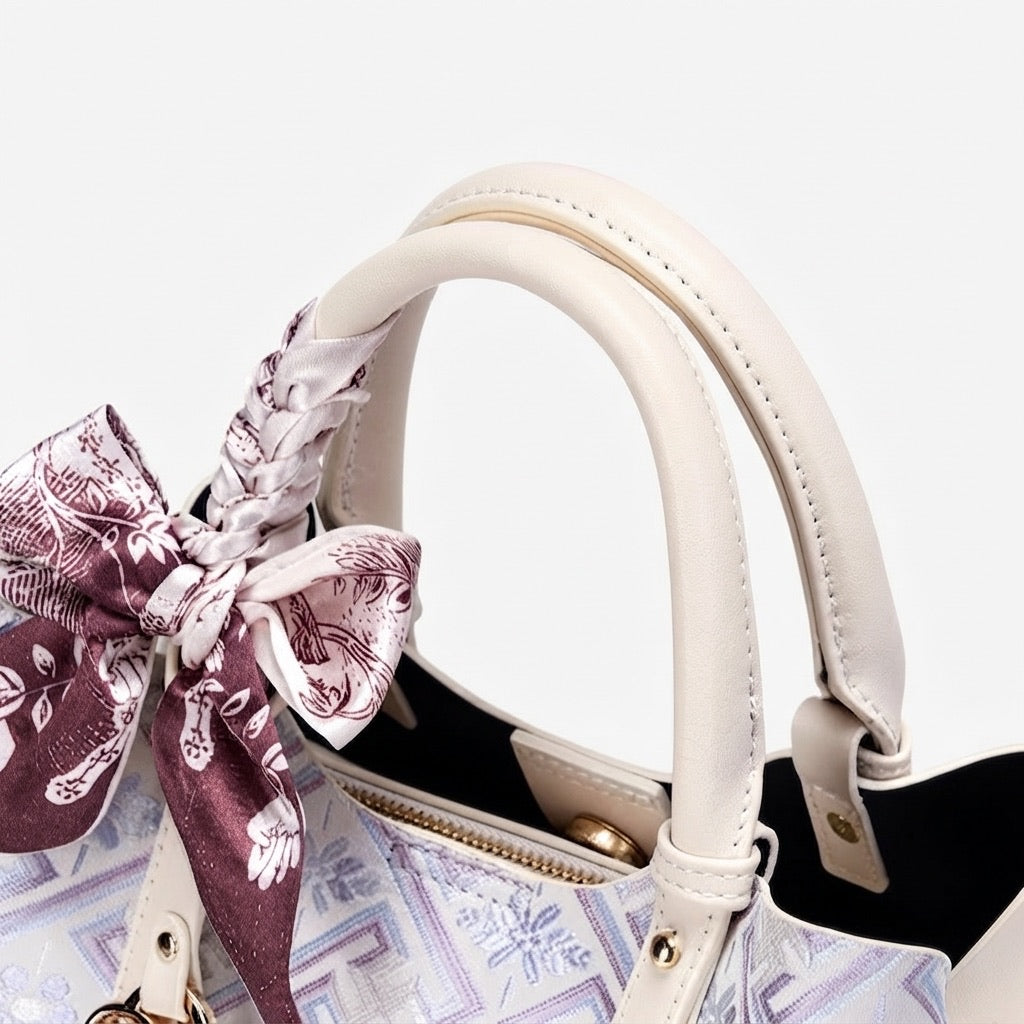 Oriental Brocade Motif Vegan Eco-Leather Mini Tote Clutch Bag