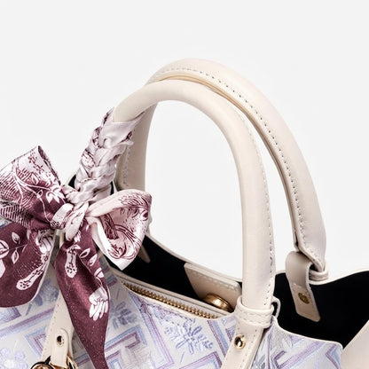 Oriental Brocade Motif Vegan Eco-Leather Mini Tote Clutch Bag