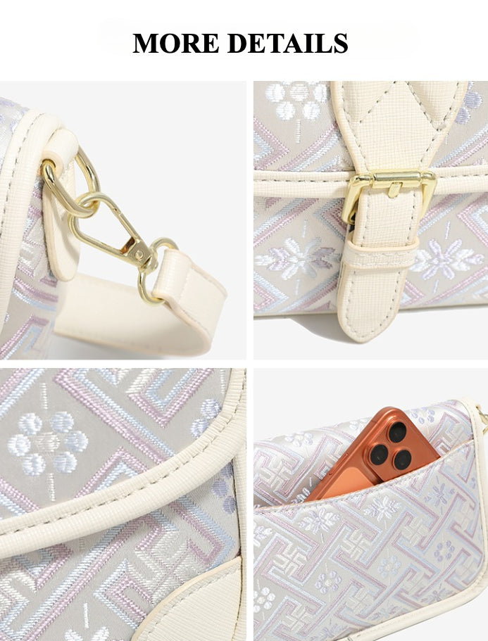 Vintage Jacquard Embroidery Vegan Eco-Leather Flap Clutch Bag