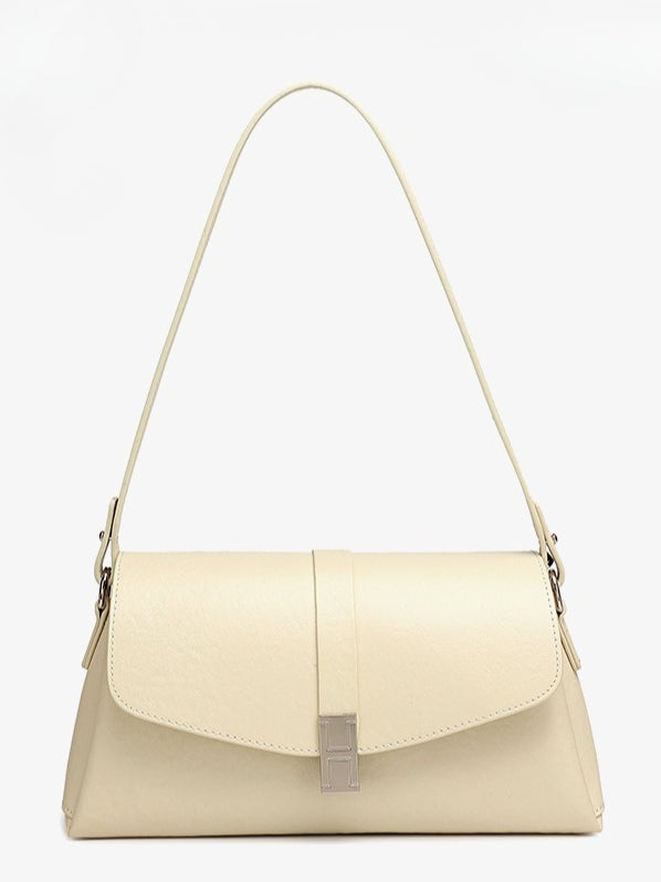 Minimalist Genuine Leather Shoulder Bag with Signature H Buckle