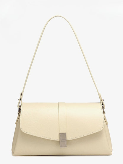 Minimalist Genuine Leather Shoulder Bag with Signature H Buckle