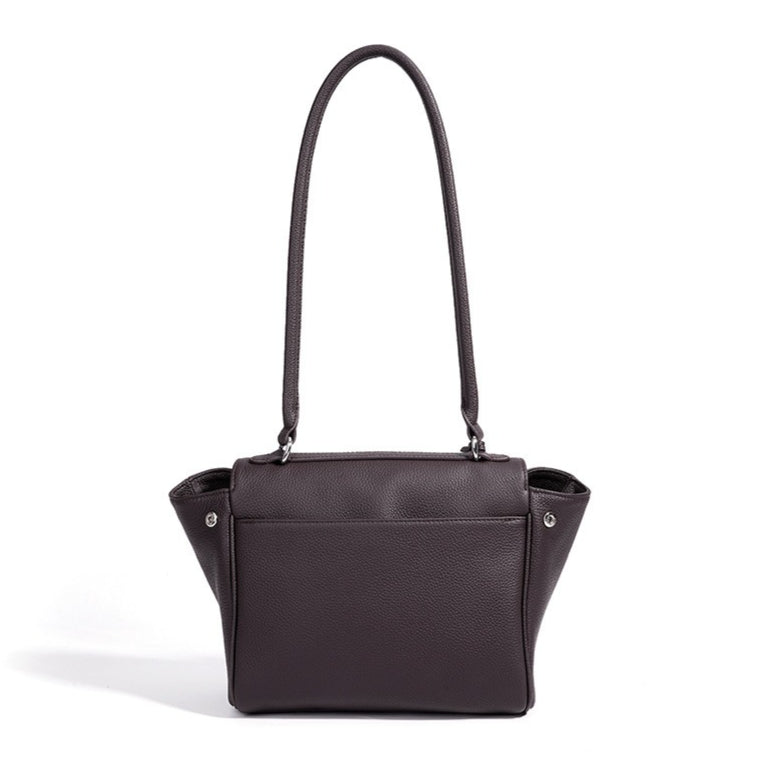 Quiet Luxe Pebbled Genuine Leather Winged Flap Tote Clutch Bag