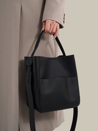 Supple Pebbled Vegan Eco-Leather Bucket Clutch Bag