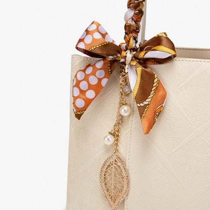 Delicate Vegan Eco-Leather Tote Clutch Bag with Silk Scarf Charm