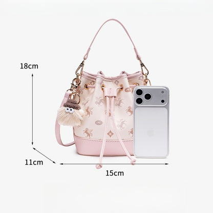 Ethereal Pegasus Pattern Vegan Eco-Leather Bucket Clutch Bag with Lovely Charm