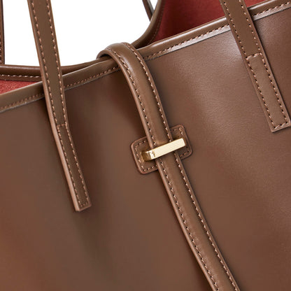 Set di ampie borse tote semplici in vera pelle, minimaliste, da spalla