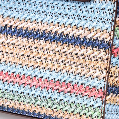 Radiant Rainbow Striped Woven Vegan Eco-Leather Flap Clutch Bag with Lovely Charm