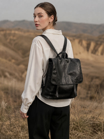 Vintage Casual Genuine Leather Flap Backpack