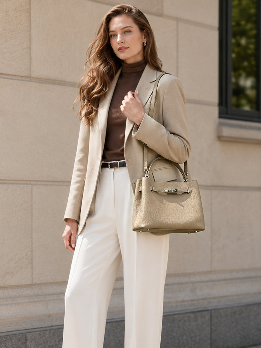 Sleek Genuine Leather Satchel Clutch Bag