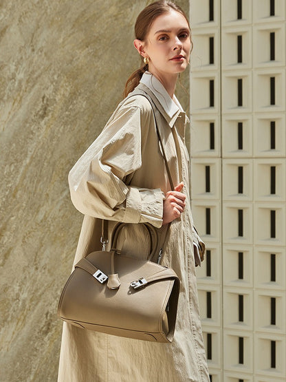 Luxury Retro Genuine Leather Lychee Pattern Double Buckle Tote Crossbody Bag