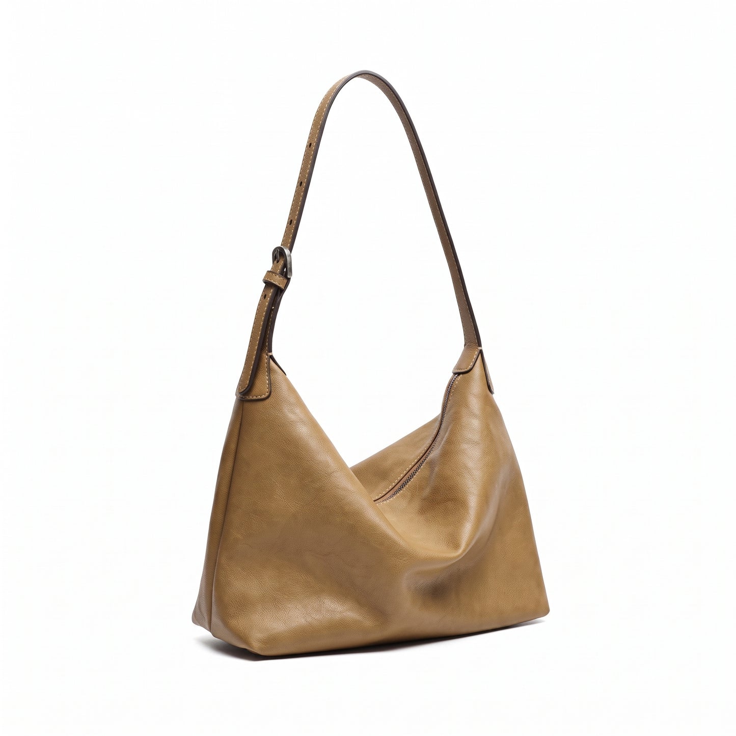 Supple Slouchy Genuine Leather Crescent Hobo Clutch Bag