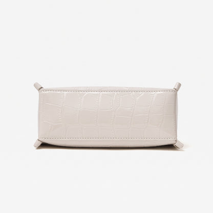 Borsa vintage a spalla e tracolla con manico in vera pelle effetto coccodrillo lucido