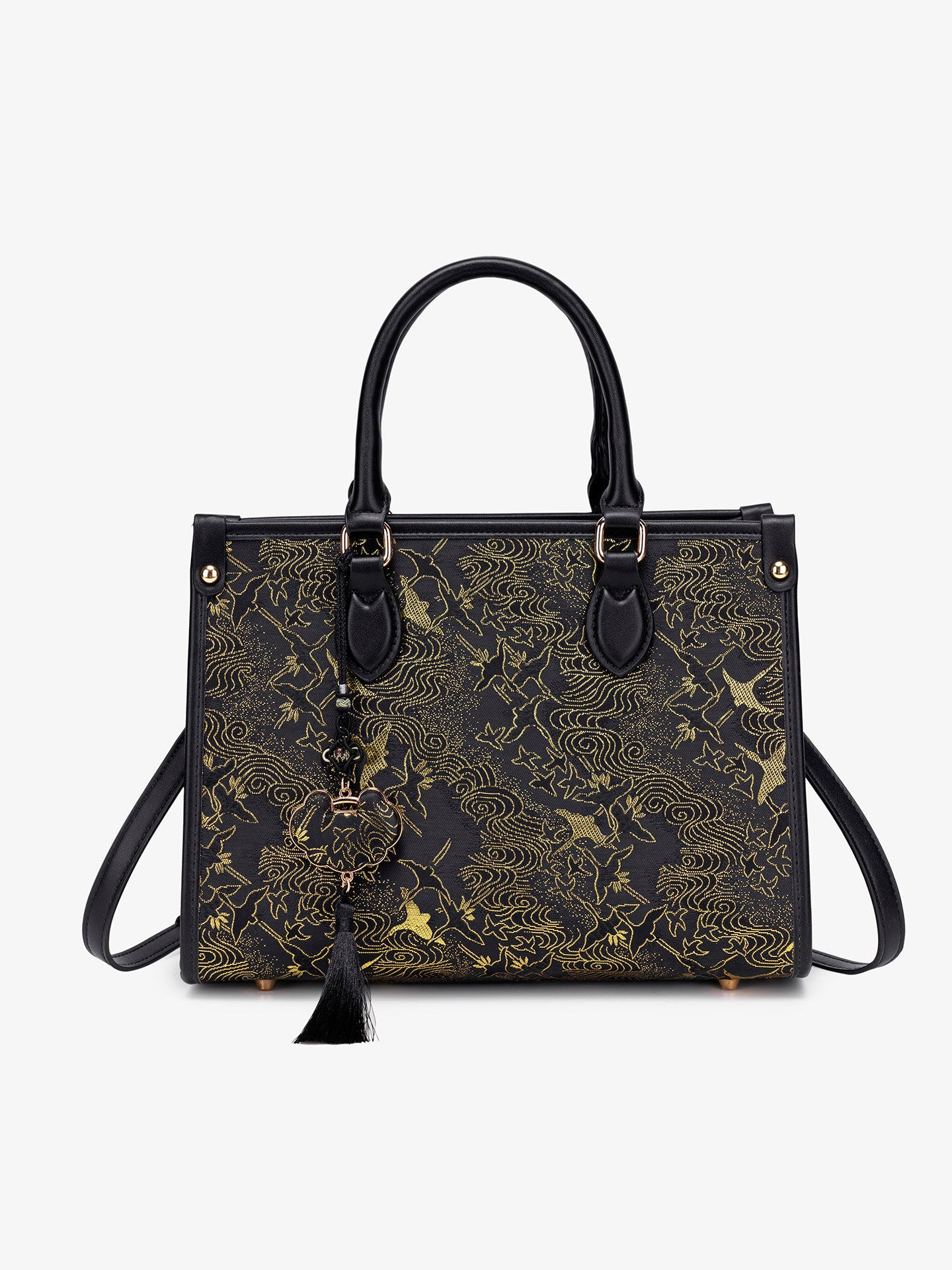 Mystic Crane Motif Vegan Eco-Leather Satchel Clutch Bag