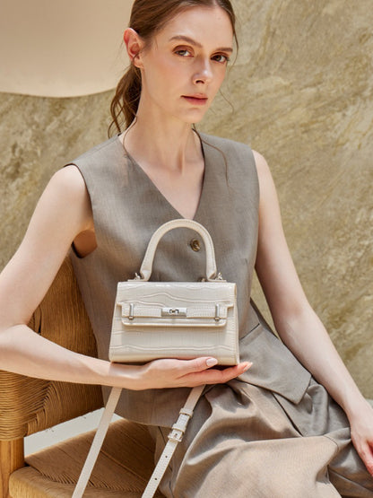 Minimalist Crocodile Pattern Handheld Genuine Leather Crossbody Bag