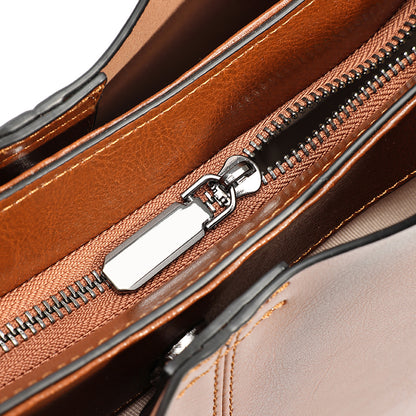 Classic Maillard Genuine Leather Large Capacity Tote Clutch Bag