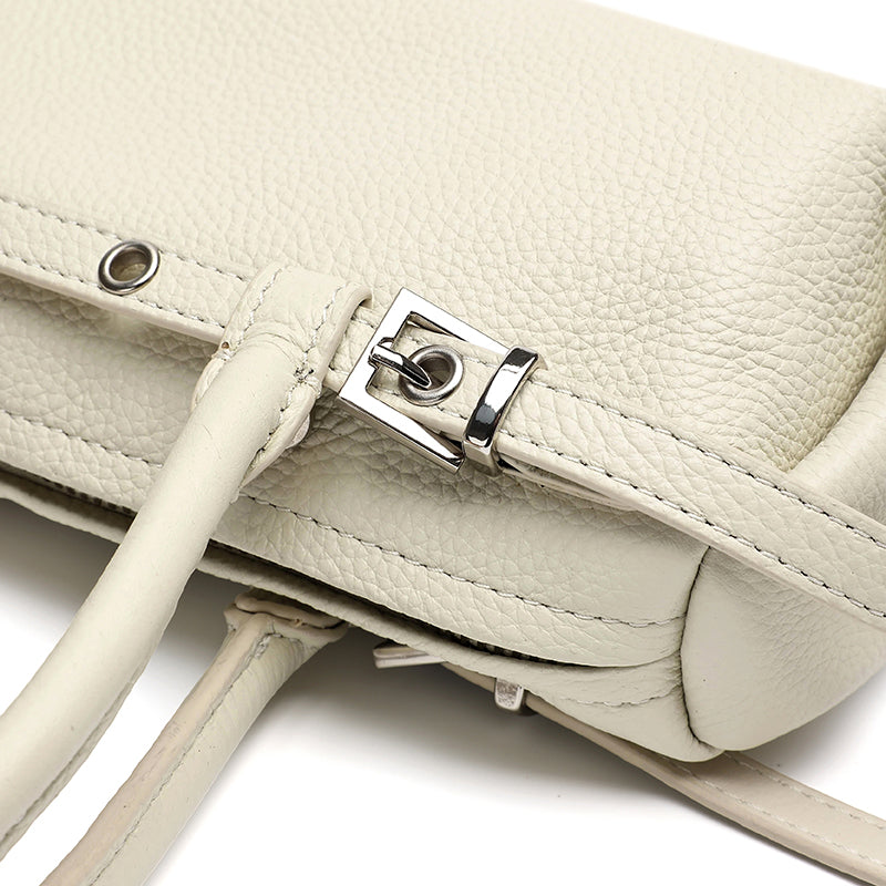 Refined Genuine Leather Petite Boston Clutch Bag with Mini Pouch