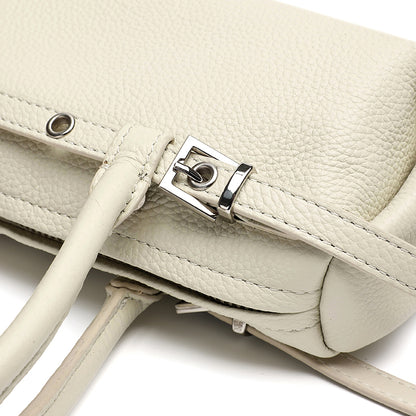 Refined Genuine Leather Petite Boston Clutch Bag with Mini Pouch