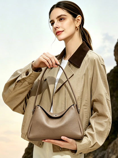 Nonchalant Lychee-Grain Genuine Leather Crossbody Hobo Bag