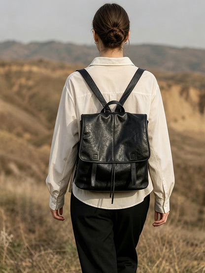 Vintage Casual Genuine Leather Flap Backpack