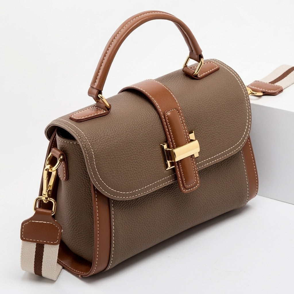 Borsa a tracolla strutturata con manico superiore in pelle minimalista di lusso da donna