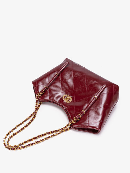 Sculpted Quilted Vegan Eco-Leather Chain Tote Bag