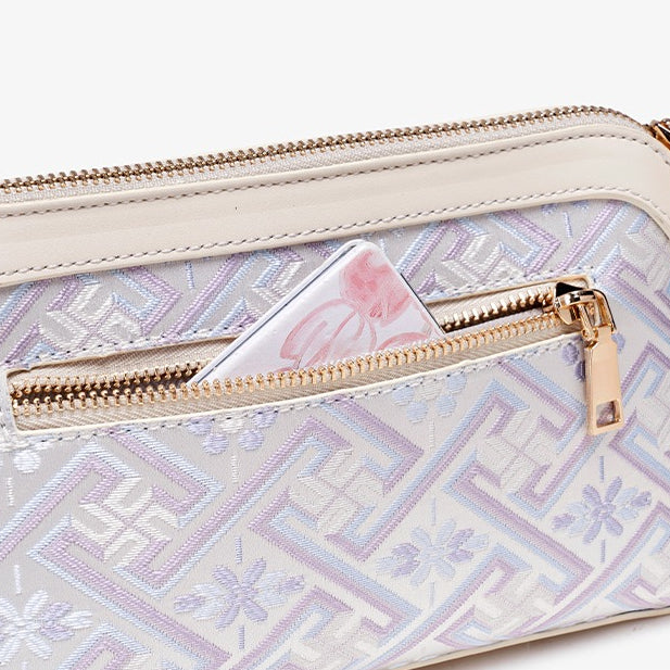 Pastel Oriental Jacquard Vegan Eco-Leather Mini Clutch Bag
