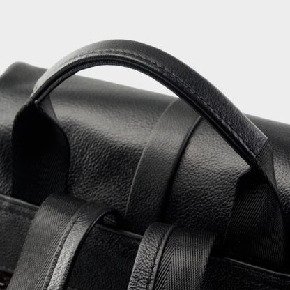 Minimalist Large Capacity Pebbled Genuine Leather Flap Backpack