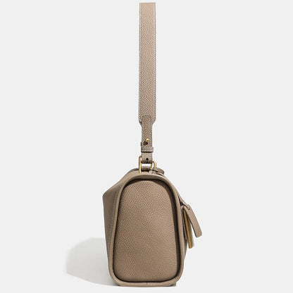 Casual Slouchy Pebbled Genuine Leather Shoulder Boston Bag