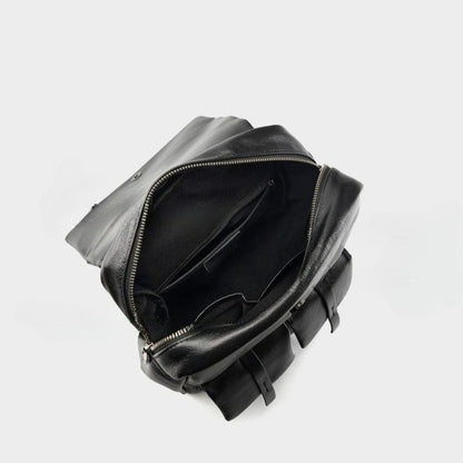 Minimalist Large Capacity Pebbled Genuine Leather Flap Backpack