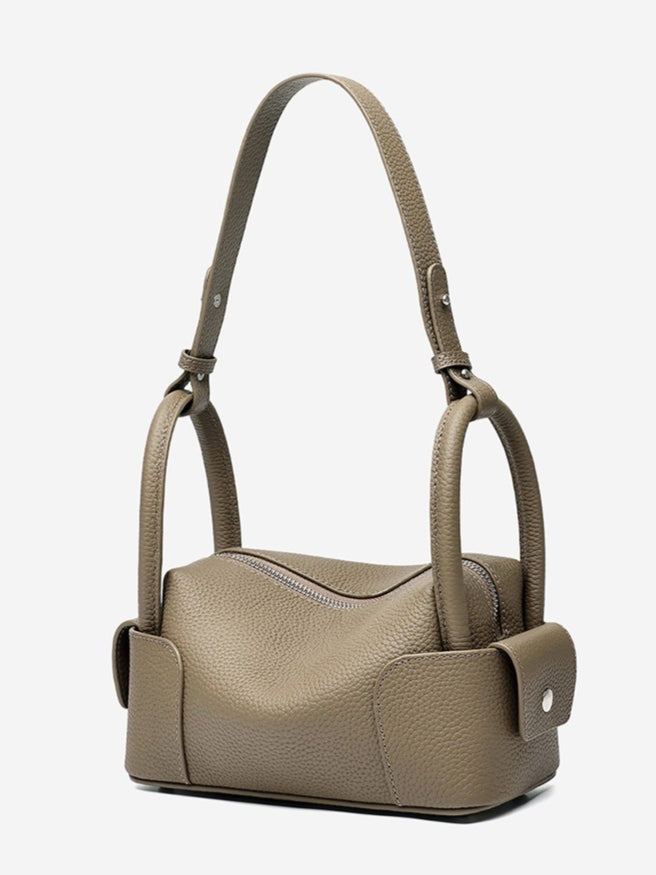 Architectural Pebbled Genuine Leather Boston Clutch Bag