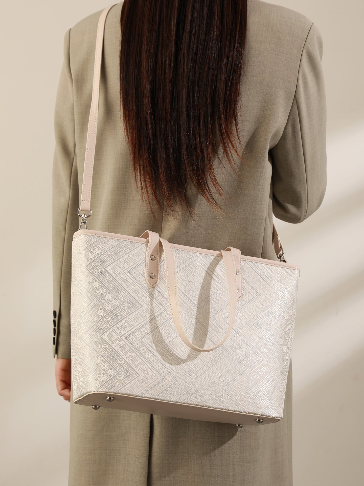 Refined Geometric Jacquard Vegan Eco-Leather Tote Clutch Bag