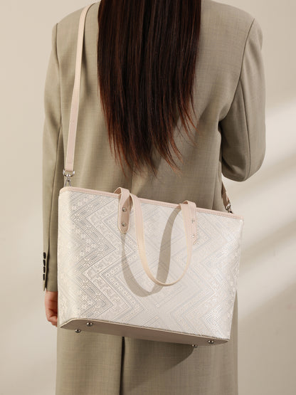 Refined Geometric Jacquard Vegan Eco-Leather Tote Clutch Bag