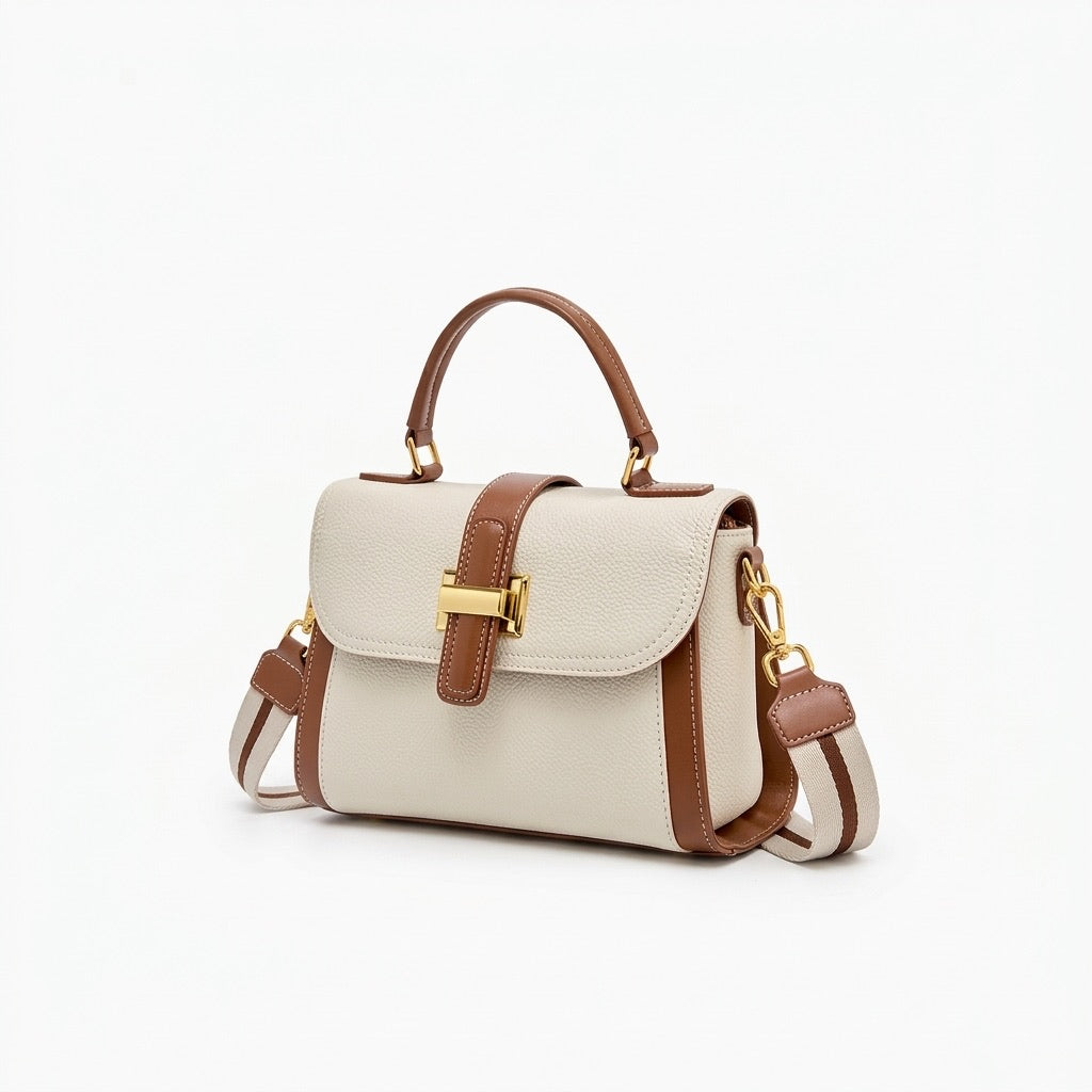 Borsa a tracolla strutturata con manico superiore in pelle minimalista di lusso da donna