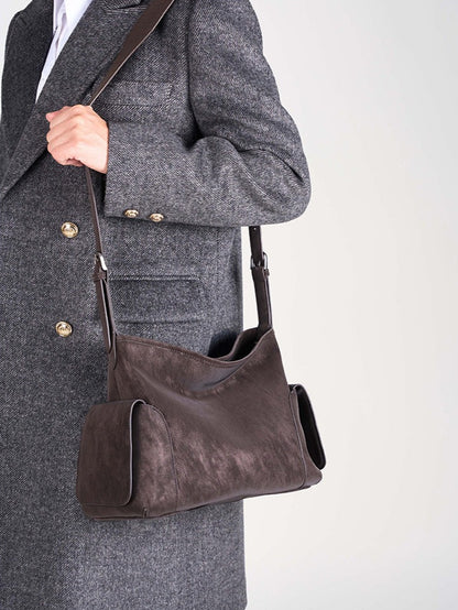 アーバン ノマド 本革バッグ | 大きめ スラウチ ショルダーバッグ サイドポケット付き