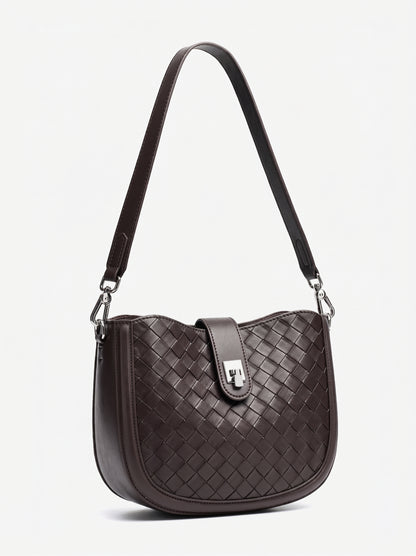 Intricate Woven Genuine Leather Saddle Clutch Bag