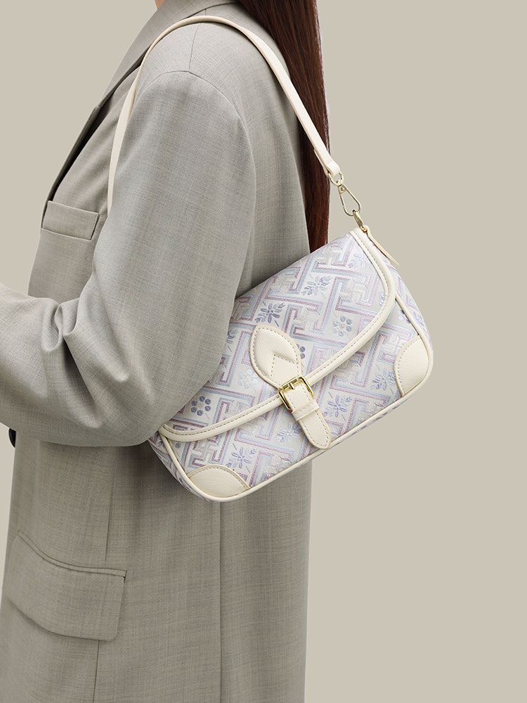 Vintage Jacquard Embroidery Vegan Eco-Leather Flap Clutch Bag