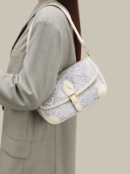 Vintage Jacquard Embroidery Vegan Eco-Leather Flap Clutch Bag