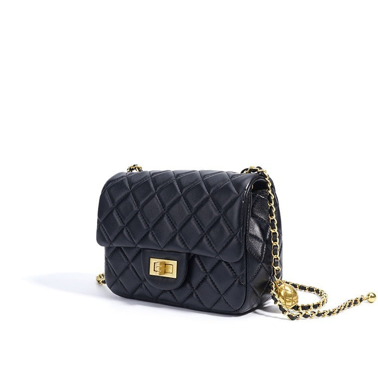 Timeless Petite Sheepskin Leather Quilted Flap Clutch Bag with Golden Ball Chain