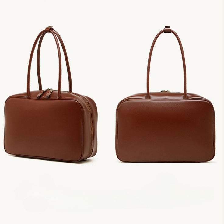 Women's Large Smooth Genuine Leather Bag - Versatile 2-Way Carry Office Work Tote
