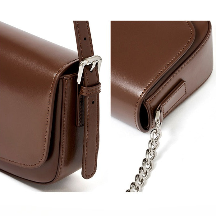 Minimalist Vintage Genuine Leather Baguette Saddle Bag