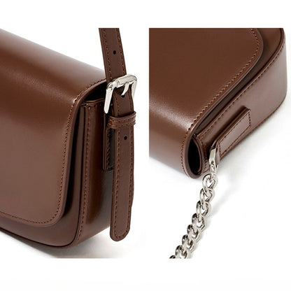 Minimalist Vintage Genuine Leather Baguette Saddle Bag