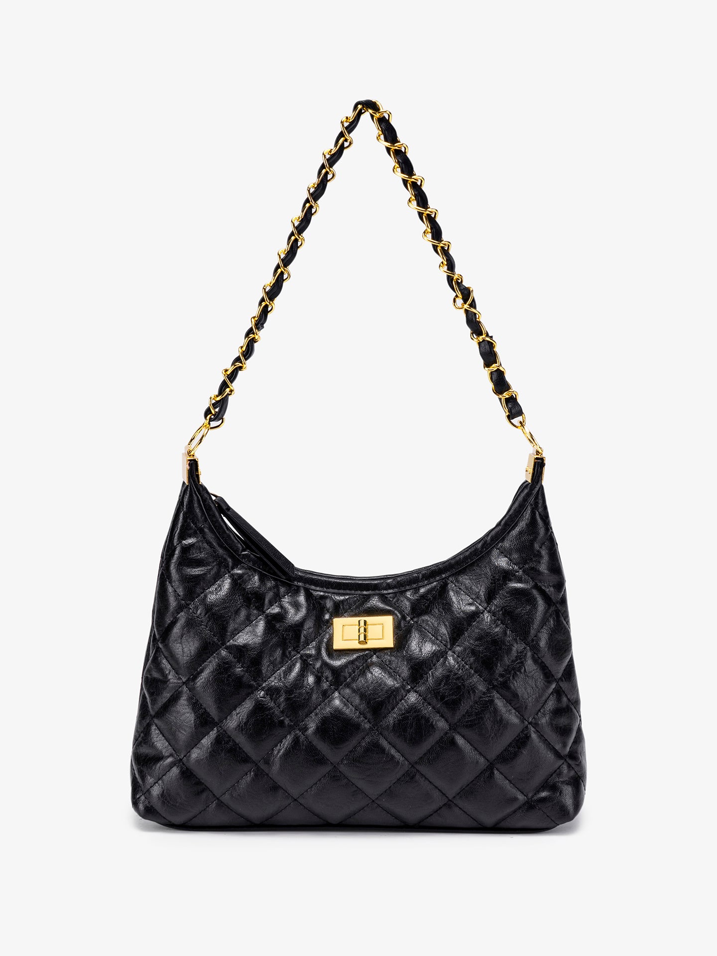 Classic Quilted Vegan Eco-Leather Chain Hobo Clutch Bag