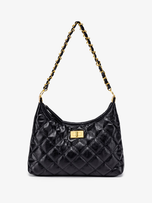 Classic Quilted Vegan Eco-Leather Chain Hobo Clutch Bag